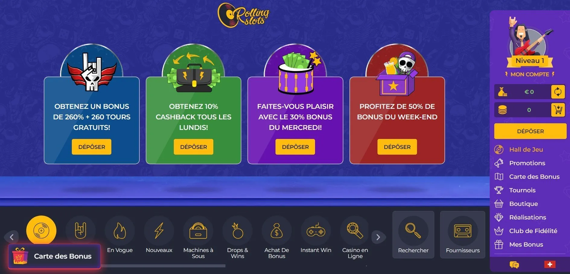 Rolling Slots Casino Page Accueil